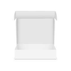Box with open lid isolated on white background - front view. Mockup for your design or branding. Vector illustration
