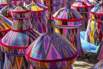 Baskets in the Aksum basket market in Aksum, Ethiopia. - obrazy, fototapety, plakaty
