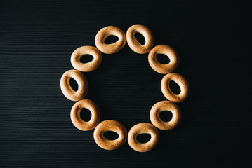Bread bagels  on a black table