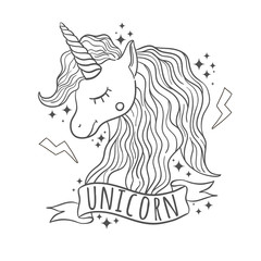 Cute vector unicorn for prints. White background.