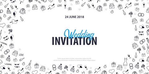 Wedding Invitation tamplate with doodle elements on a background. Save the date card. Vector illustration