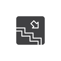 Subway stairs arrow vector icon. filled flat sign for mobile concept and web design. Stairs down solid icon. Symbol, logo illustration. Pixel perfect vector graphics