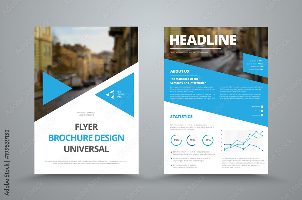 Poster vector flyer template with triangles, diagonals and a place for a photo.