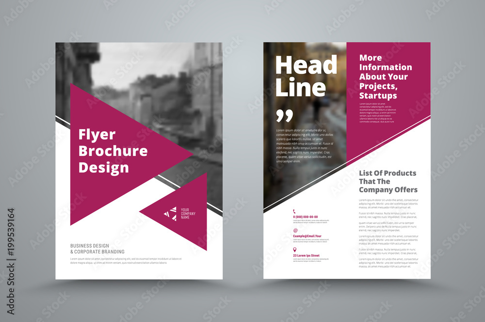 Poster vector flyer template with claret triangles and a place for a photo.