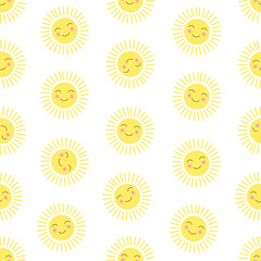 Seamless pattern with a cute sun. Colorful background.