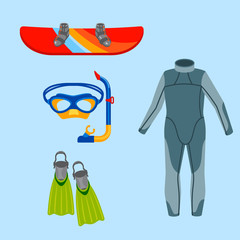 Fun water extreme sport kiteboarding surfer sailing leisure sea activity summer recreation extreme vector illustration.