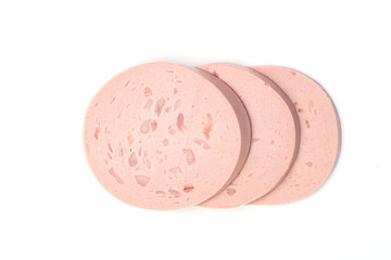 Sliced smoked ham isolated on white background. Ham slices isolated. Chicken pork ham