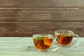 Cup of tea on wooden table