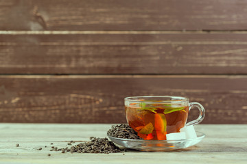 Cup of tea on wooden table