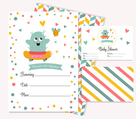 Baby shower card with cute cactus.