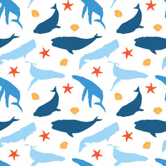 Seamless Repeatable Pattern of Big Sperm Blue Orca Whale