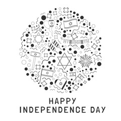 Israel Independence Day holiday flat design black thin line icons set in round shape with text in english