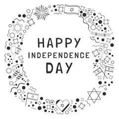 Frame with Israel Independence Day holiday flat design black thin line icons with text in english
