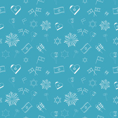 Israel Independence Day holiday flat design white thin line icons seamless pattern