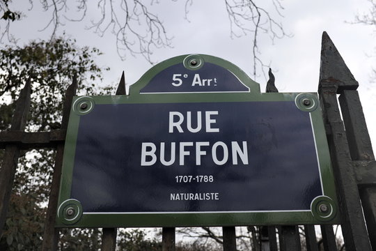 Rue Buffon. 1707-1788. Naturaliste. Plaque de rue. Paris