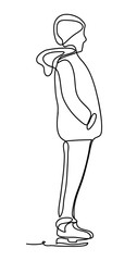 A man is riding a ice skate. Continuous line drawing. Isolated on the white background. Happiness in the Everyday
