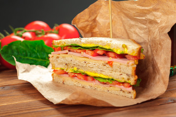 sandwich on a wooden table