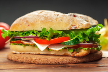 sandwich on a wooden table