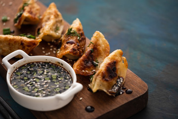 Fried Chinese dumpling called Gyoza, kind of asian food