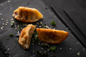 Fried Chinese dumpling called Gyoza, kind of asian food