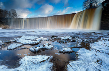 Beautiful waterfall during winter in Jagala, Estonia