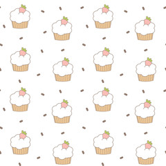 cute lovely cartoon cupcakes seamless vector pattern background illustration