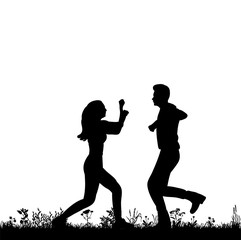 isolated silhouette of people dancing on nature