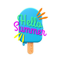 Summertime colorful ice lolly with Hello summer message