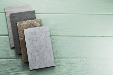 Samples of laminate , vinyl , stone , click lock laminate texture floor tile on isolate Background
