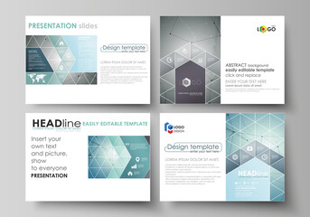Set of business templates for presentation slides. Abstract vector layouts in flat design. Geometric background, connected line and dots. Molecular structure. Scientific, medical, technology concept.
