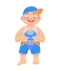 boy with a jellyfish on a white background