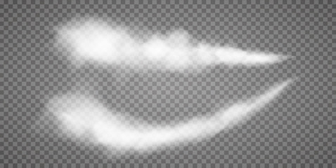 Set of realistic illustrations of smoke from cigarettes or hot drink, isolated on a transparent background - vector