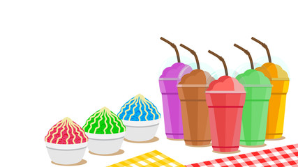 Set of smoothie and shaved ice menu on transparent background. Flat style vector design.