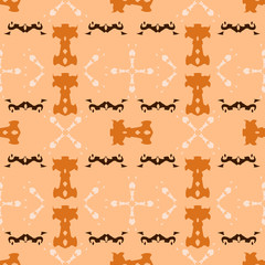 Modern abstract seamless pattern with tribal ornament. Vector backdrop. Beige and orange color. Usable for design of wrapping paper, interior wallpaper, cover card, cloth etc.