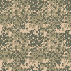 Green, beige and khaki digital camouflage is colorful seamless pixel pattern that can be used as a camo print for clothing and background and backdrop or computer wallpaper
