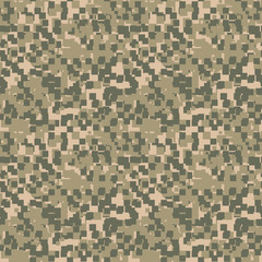 Green, beige and khaki digital camouflage is a seamless pixel pattern that can be used as a camo print for clothing and background and backdrop or computer wallpaper