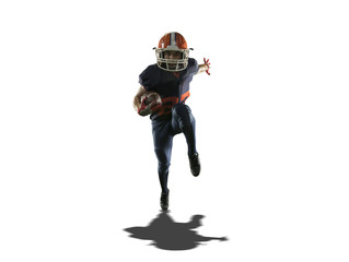 Isolated American football player in white background