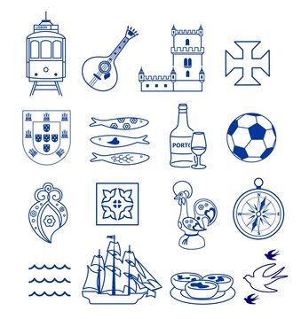Portugese icon set vector