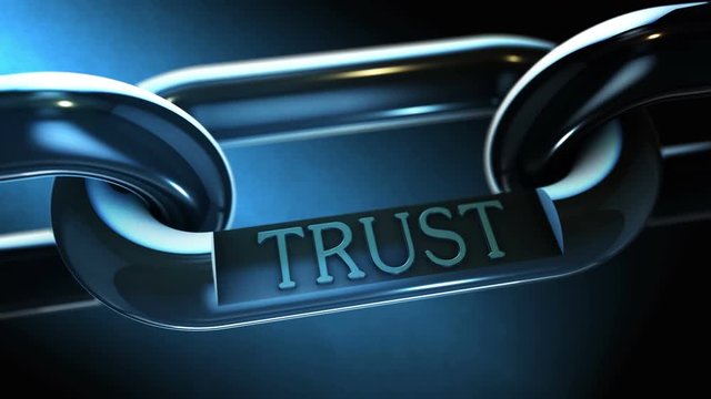 Trust word as symbol in the chrome chain. 4K UHD animation.