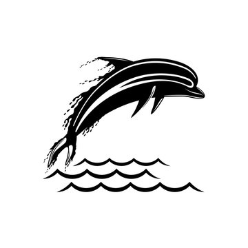Black dolphin sign on a white background.