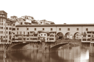 Ancient image of the Arno River and the Ponte Vecchio in Florence 001