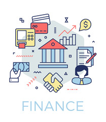 Creative finance and banking concept illustration. 
Thin line icons design banner for web, prints and mobile apps.