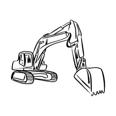 doodle outline front Hoe Loader excavator vector illustration sketch hand drawn with black lines isolated on white background