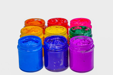 colorful of Plastisol ink in glass bottles.