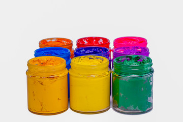 colorful of Plastisol ink in glass bottles.