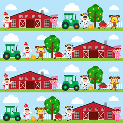 barn and kids costume seamless