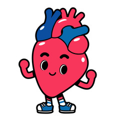 Happy heart character isolated on white background.