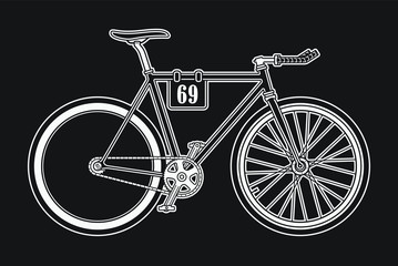 Monochrome track bicycle. Road fixed gear cycle. Vector illustration for print on t-shirt.