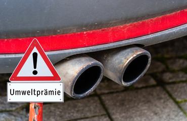 Auspuff Warnschild Umweltprämie