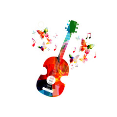 Music colorful background with guitar. Music festival poster. Guitar isolated vector illustration. Music instrument vector